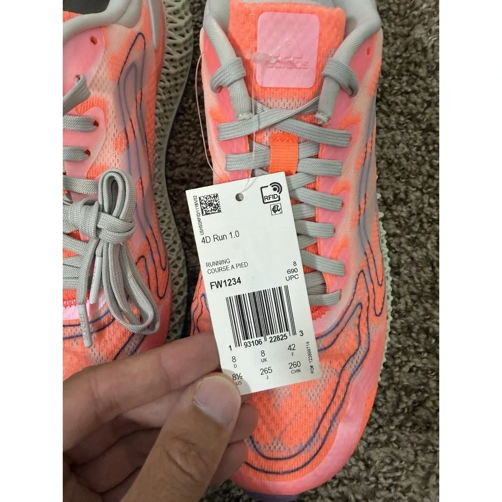 Adidas 4D Run 1.0 Shoes Mens US 8.5 Pink Mesh Low Top Running Sneakers FW1234